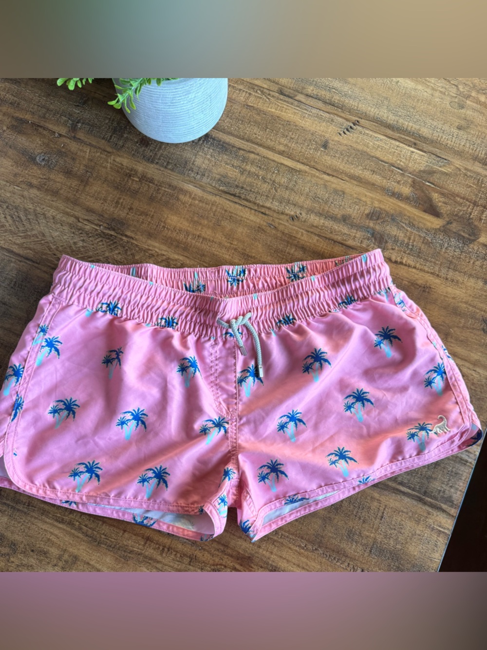Amazon Women Swim Pink Palm-Print Swim Shorts